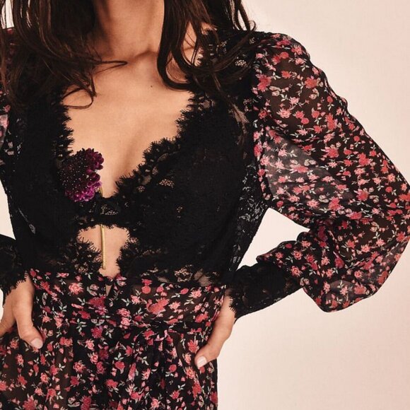 For Love & Lemons X Victoria’s Secret Melrose Floral Rose Robe Lace Small Sheer - Picture 15 of 17